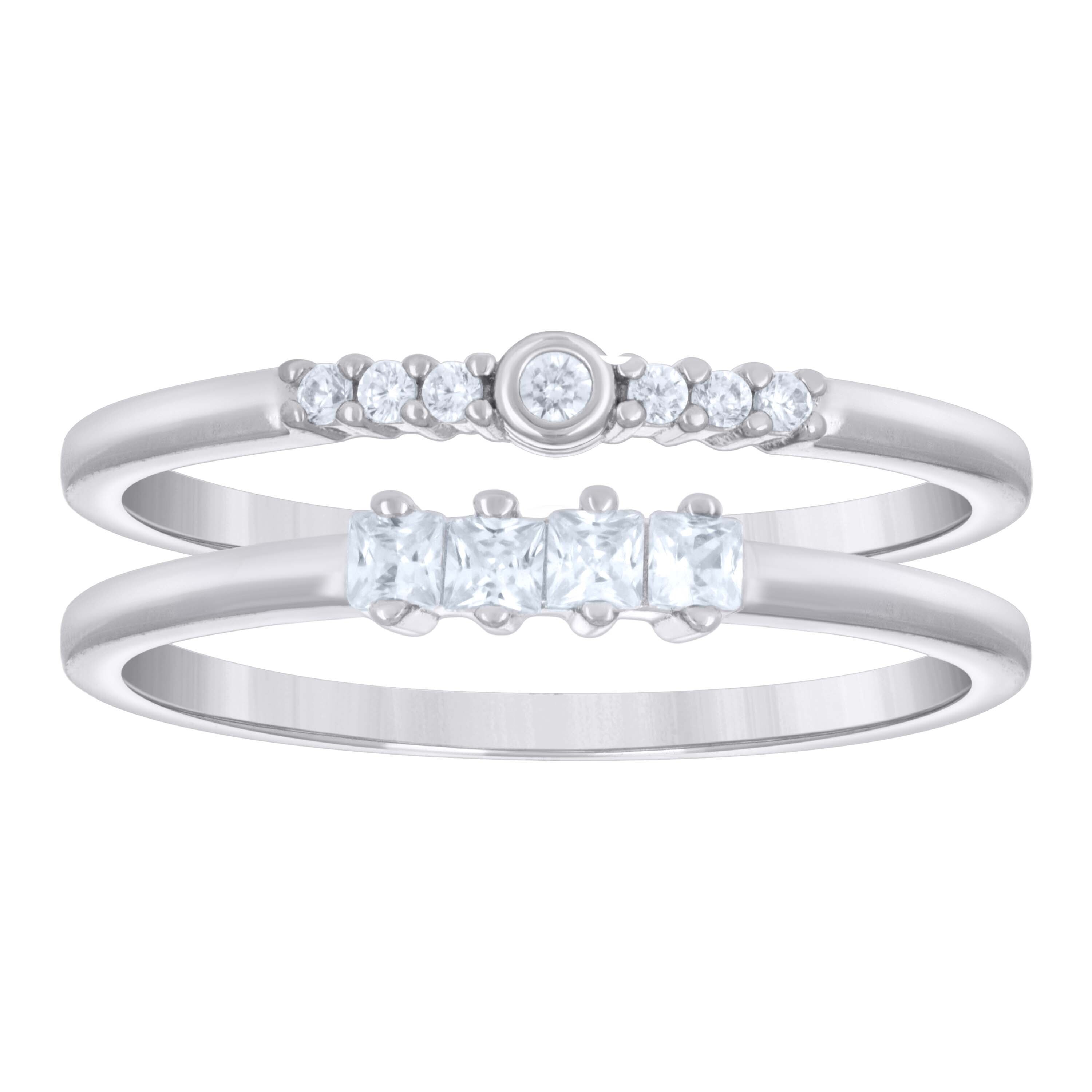 925 Sterling Silver Womens Princess-Cut Round Cubic-Zirconia Duo Ring Set Size 7 100$